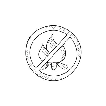 No fire sign vector sketch icon isolated on background. Hand drawn No fire sign icon. No fire sign sketch icon for infographic, website or app.のイラスト素材