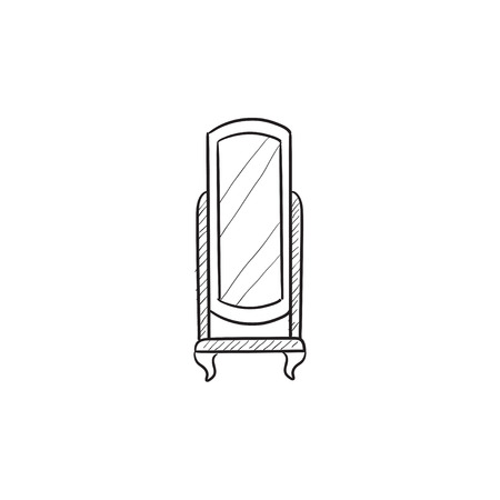 Swivel mirror on stand vector sketch icon isolated on background. Hand drawn Swivel mirror on stand icon. Swivel mirror on stand sketch icon for infographic, website or app.のイラスト素材