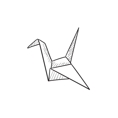 Origami bird vector sketch icon isolated on background. Hand drawn Origami bird icon. Origami bird sketch icon for infographic, website or app.のイラスト素材