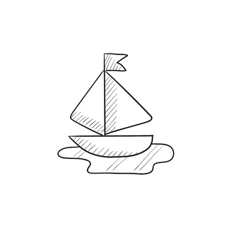 Toy model of ship vector sketch icon isolated on background. Hand drawn Toy model of ship icon. Toy model of ship sketch icon for infographic, website or app.のイラスト素材