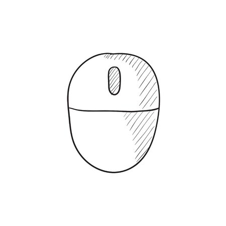 Computer mouse vector sketch icon isolated on background. Hand drawn Computer mouse icon. Computer mouse sketch icon for infographic, website or app.のイラスト素材