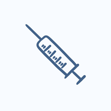 Syringe vector sketch icon isolated on background. Hand drawn Syringe icon. Syringe sketch icon for infographic, website or app.のイラスト素材