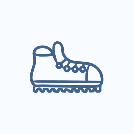 Hiking boot with crampons vector sketch icon isolated on background. Hand drawn Hiking boot with crampons icon. Hiking boot with crampons sketch icon for infographic, website or app.のイラスト素材