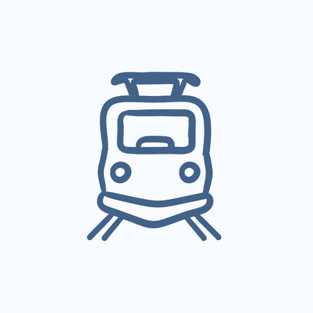 Front view of train vector sketch icon isolated on background. Hand drawn Front view of train icon. Front view of train sketch icon for infographic, website or app.のイラスト素材