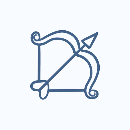 Bow and arrow vector sketch icon isolated on background. Hand drawn Bow and arrow icon. Bow and arrow sketch icon for infographic, website or app.のイラスト素材