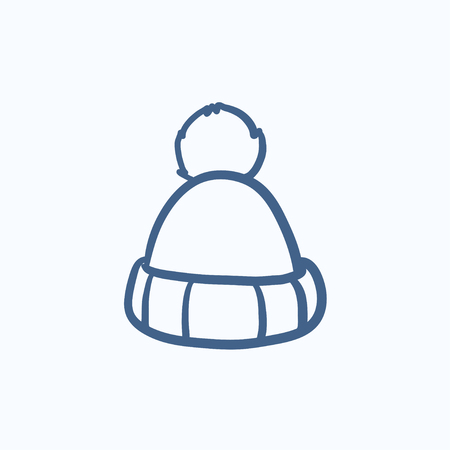 Knitted hat vector sketch icon isolated on background. Hand drawn Knitted hat icon. Knitted hat sketch icon for infographic, website or app.のイラスト素材