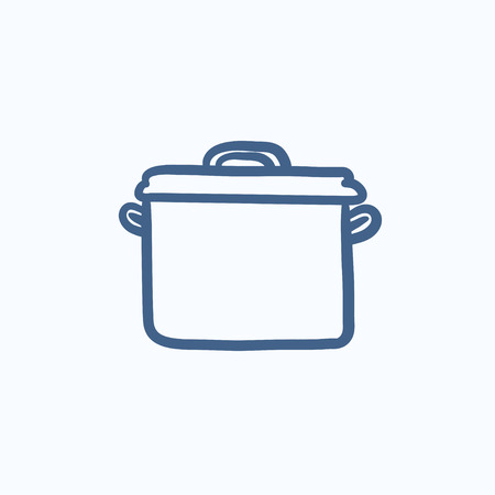 Saucepan vector sketch icon isolated on background. Hand drawn Saucepan icon. Saucepan sketch icon for infographic, website or app.のイラスト素材