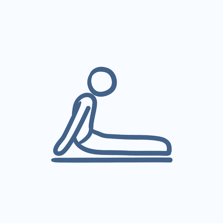 Man practicing yoga upward dog pose vector sketch icon isolated on background. Hand drawn man in yoga upward dog pose icon. Man in yoga upward dog pose sketch icon for infographic, website or app.のイラスト素材