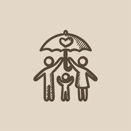Family insurance vector sketch icon isolated on background. Hand drawn Family insurance icon. Family insurance sketch icon for infographic, website or app.のイラスト素材