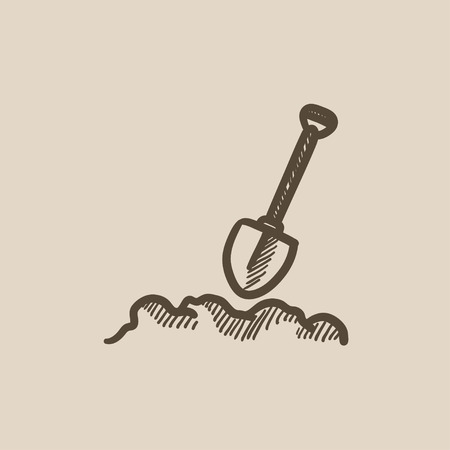 Mining shovel vector sketch icon isolated on background. Hand drawn Mining shovel icon. Mining shovel sketch icon for infographic, website or app.のイラスト素材