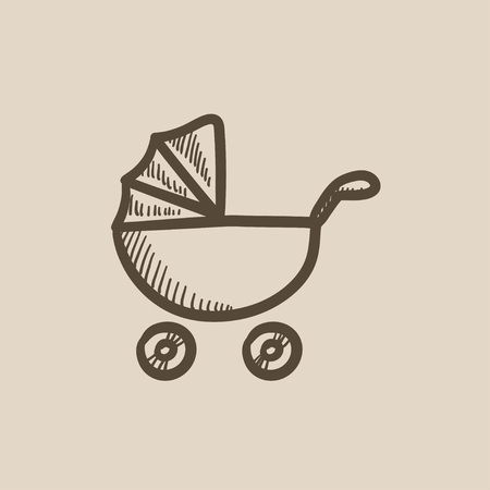 Baby stroller vector sketch icon isolated on background. Hand drawn Baby stroller icon. Baby stroller sketch icon for infographic, website or app.のイラスト素材