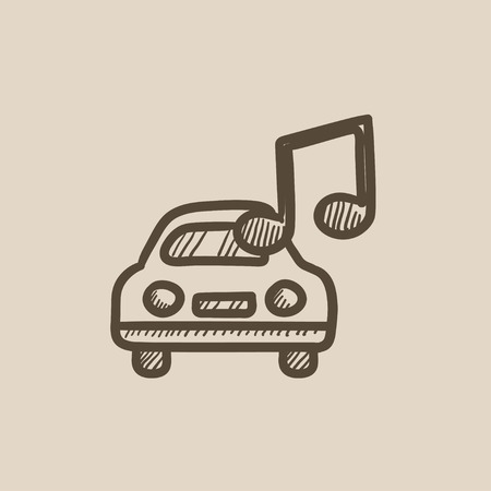 Car with music note vector sketch icon isolated on background. Hand drawn Car with music note icon. Car with music note sketch icon for infographic, website or app.のイラスト素材