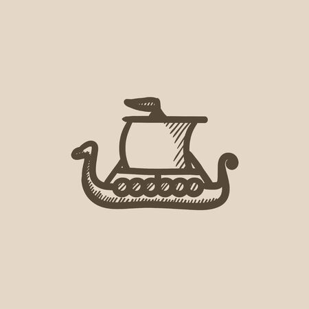 Old ship vector sketch icon isolated on background. Hand drawn Old ship icon. Old ship sketch icon for infographic, website or app.のイラスト素材