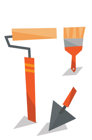 Spatula, paint roller and brush vector flat design illustration isolated on white background.のイラスト素材