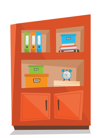 Office shelves with folders vector flat design illustration isolated on white background.のイラスト素材