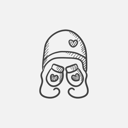 Hat and mittens for children sketch icon for web, mobile and infographics. Hand drawn vector isolated icon.のイラスト素材