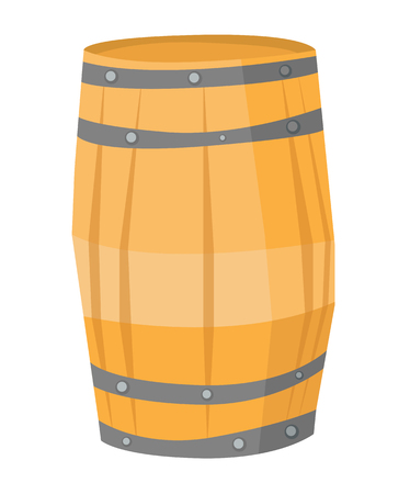 Big round wooden barrel vector flat design illustration isolated on white background.のイラスト素材