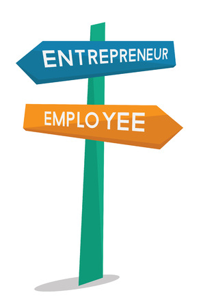 Employee and entrepreneur road sign vector flat design illustration isolated on white background.のイラスト素材