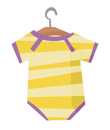 Yellow bodysuit for baby on a hanger vector flat design illustration isolated on white background.のイラスト素材