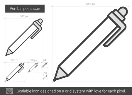 Pen ballpoint vector line icon isolated on white background. Pen ballpoint line icon for infographic, website or app. Scalable icon designed on a grid system.のイラスト素材