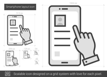 Smartphone layout vector line icon isolated on white background. Smartphone layout line icon for infographic, website or app. Scalable icon designed on a grid system.のイラスト素材