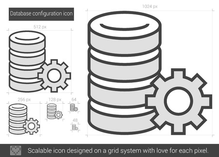 Database configuration vector line icon isolated on white background. Database configuration line icon for infographic, website or app. Scalable icon designed on a grid system.のイラスト素材