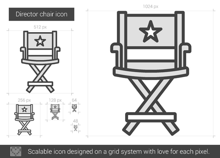 Director chair vector line icon isolated on white background. Director chair line icon for infographic, website or app. Scalable icon designed on a grid system.のイラスト素材