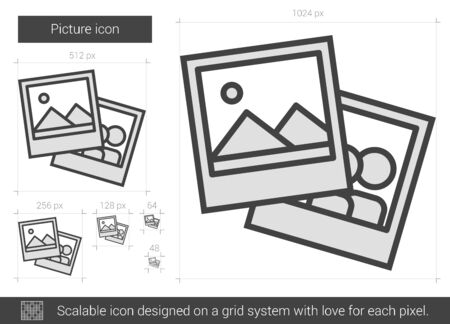 Picture vector line icon isolated on white background. Picture line icon for infographic, website or app. Scalable icon designed on a grid system.のイラスト素材