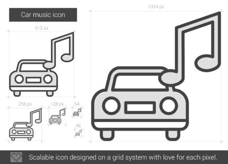 Car music vector line icon isolated on white background. Car music line icon for infographic, website or app. Scalable icon designed on a grid system.のイラスト素材