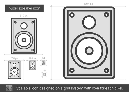 Audio speaker vector line icon isolated on white background. Audio speaker line icon for infographic, website or app. Scalable icon designed on a grid system.のイラスト素材
