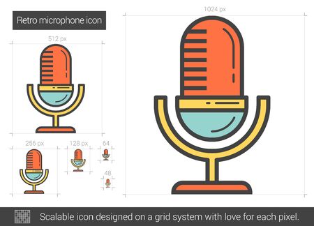 Retro microphone vector line icon isolated on white background. Retro microphone line icon for infographic, website or app. Scalable icon designed on a grid system.のイラスト素材