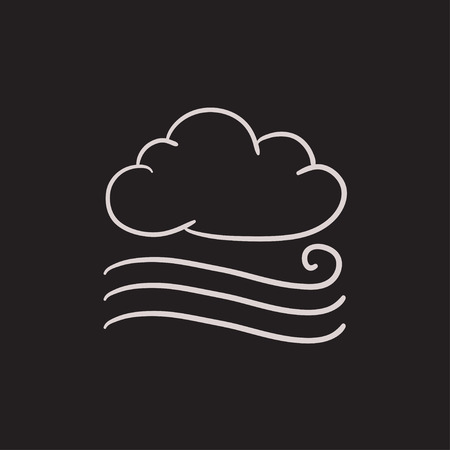 Windy cloud vector sketch icon isolated on background. Hand drawn Windy cloud icon. Windy cloud sketch icon for infographic, website or app.のイラスト素材