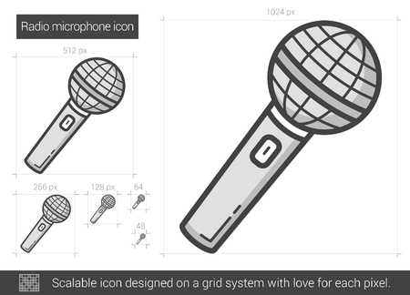 Radio microphone vector line icon isolated on white background. Radio microphone line icon for infographic, website or app. Scalable icon designed on a grid system.のイラスト素材