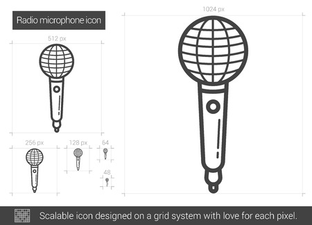 Radio microphone vector line icon isolated on white background. Radio microphone line icon for infographic, website or app. Scalable icon designed on a grid system.のイラスト素材