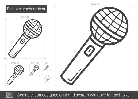Radio microphone vector line icon isolated on white background. Radio microphone line icon for infographic, website or app. Scalable icon designed on a grid system.のイラスト素材