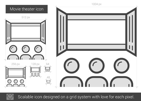 Movie theater vector line icon isolated on white background. Movie theater line icon for infographic, website or app. Scalable icon designed on a grid system.のイラスト素材