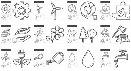 Ecology vector line icon set isolated on white background. Ecology line icon set for infographic, website or app. Scalable icon designed on a grid system.のイラスト素材