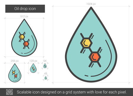 Oil drop vector line icon isolated on white background. Oil drop line icon for infographic, website or app. Scalable icon designed on a grid system.のイラスト素材