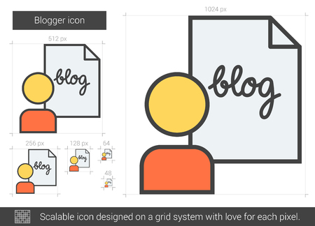 Blogger vector line icon isolated on white background. Blogger line icon for infographic, website or app. Scalable icon designed on a grid system.のイラスト素材