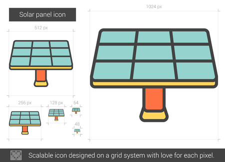 Solar panel vector line icon isolated on white background. Solar panel line icon for infographic, website or app. Scalable icon designed on a grid system.のイラスト素材