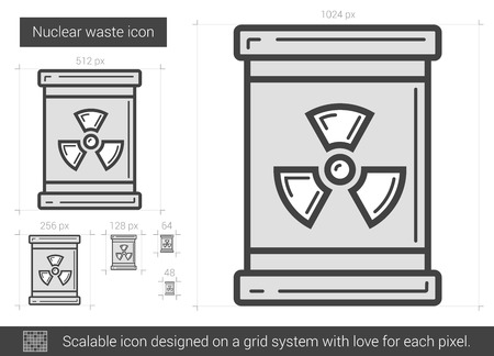 Nuclear waste vector line icon isolated on white background. Nuclear waste line icon for infographic, website or app. Scalable icon designed on a grid system.のイラスト素材