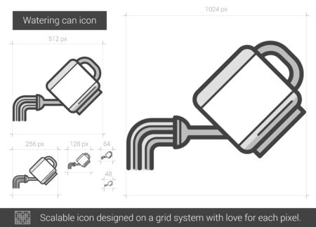 Watering can vector line icon isolated on white background. Watering can line icon for infographic, website or app. Scalable icon designed on a grid system.のイラスト素材