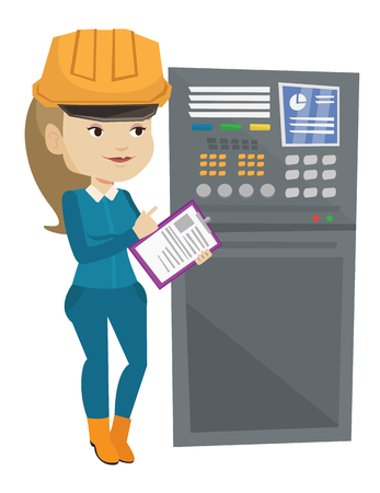 Engineer standing near control panel.のイラスト素材