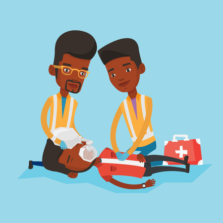 Paramedics doing cardiopulmonary resuscitation.のイラスト素材