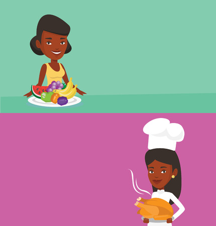 Two food and drink banners with space for text.のイラスト素材