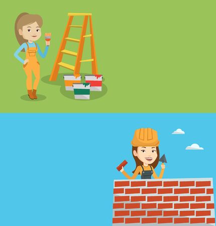 Two construction banners with space for text.のイラスト素材