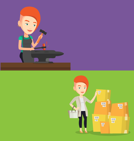 Two industrial banners with space for text.のイラスト素材