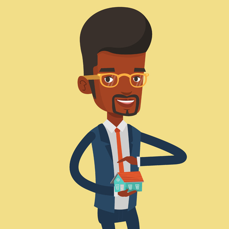 Real estate agent protecting model of the house.のイラスト素材