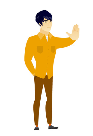 Asian businessman showing stop hand gesture.のイラスト素材