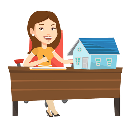 Real estate agent signing home purchase contract.のイラスト素材